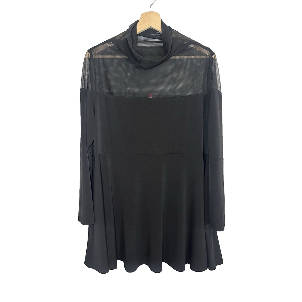 IC Collection Women's XL Black Jersey Tunic Mock Neck Mesh Bodice Blouse Artsy